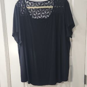 Cable & Gauge Black Lace Accent Blouse - 3X